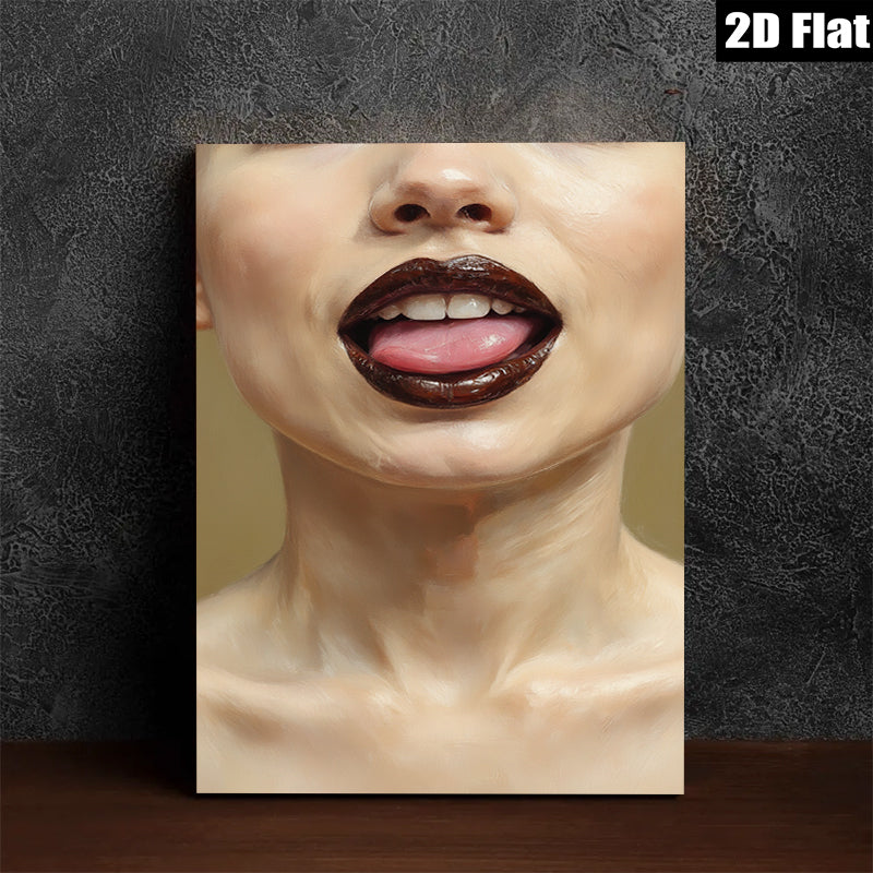 2D flat 1pc Bold lips close up modern art canvas wall decor living room bedroom gallery wrapped stretched print farmhouse style aesthetic accent piece