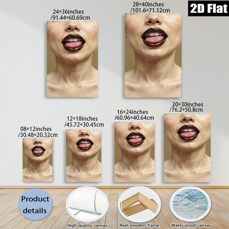 2D flat 1pc Bold lips close up modern art canvas wall decor living room bedroom gallery wrapped stretched print farmhouse style aesthetic accent piece
