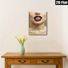 2D flat 1pc Bold lips close up modern art canvas wall decor living room bedroom gallery wrapped stretched print farmhouse style aesthetic accent piece