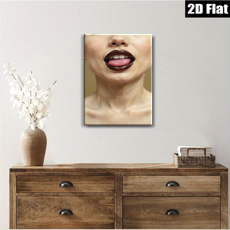 2D flat 1pc Bold lips close up modern art canvas wall decor living room bedroom gallery wrapped stretched print farmhouse style aesthetic accent piece