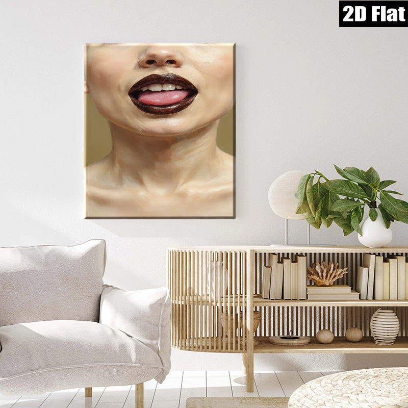 2D flat 1pc Bold lips close up modern art canvas wall decor living room bedroom gallery wrapped stretched print farmhouse style aesthetic accent piece