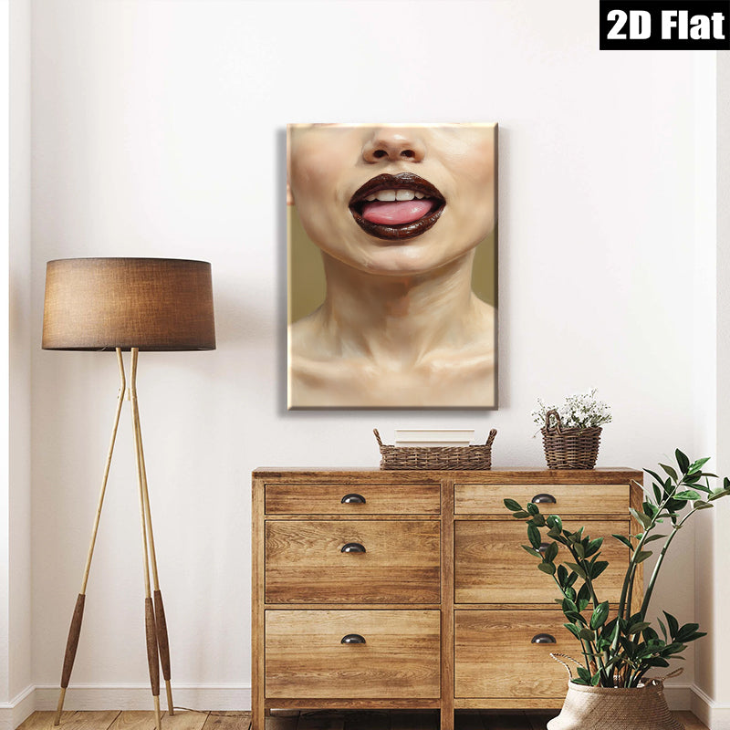 2D flat 1pc Bold lips close up modern art canvas wall decor living room bedroom gallery wrapped stretched print farmhouse style aesthetic accent piece