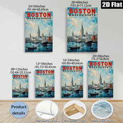 2D flat 1pc Boston Massachusetts harbor scene painting coastal artwork for living room bedroom office wall decor farmhouse style modern gallery wrapped canvas print