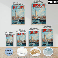 2D flat 1pc Boston Massachusetts harbor scene vibrant coastal cityscape wall art home decor living room bedroom office gallery wrapped
