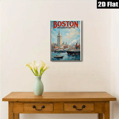 2D flat 1pc Boston Massachusetts harbor scene vibrant coastal cityscape wall art home decor living room bedroom office gallery wrapped