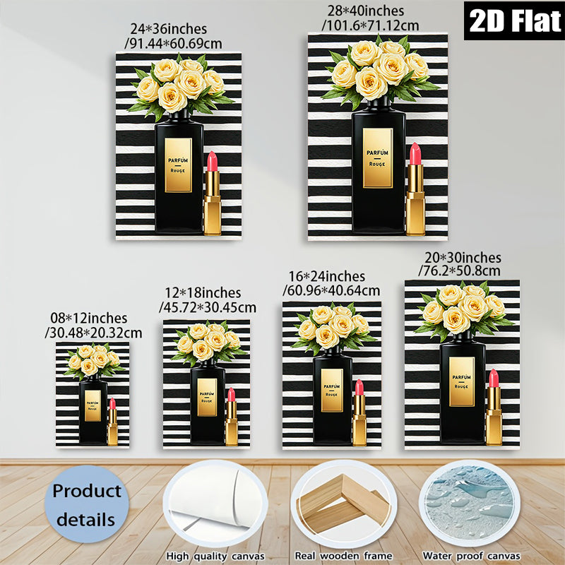 2D flat 1pc Botanical Beauty Perfume Lipstick Still Life Wall Art Decor Living Room Bedroom Modern Farmhouse Gallery Wrapped Canvas Prints