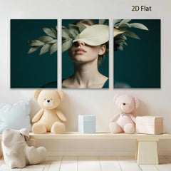 2D flat 1pc Botanical Beauty Woman Portrait Nature Floral Wall Art Living Room Bedroom Decor Gallery Wrapped Canvas Prints Modern Farmhouse Style Teal Accents