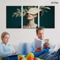 2D flat 1pc Botanical Beauty Woman Portrait Nature Floral Wall Art Living Room Bedroom Decor Gallery Wrapped Canvas Prints Modern Farmhouse Style Teal Accents