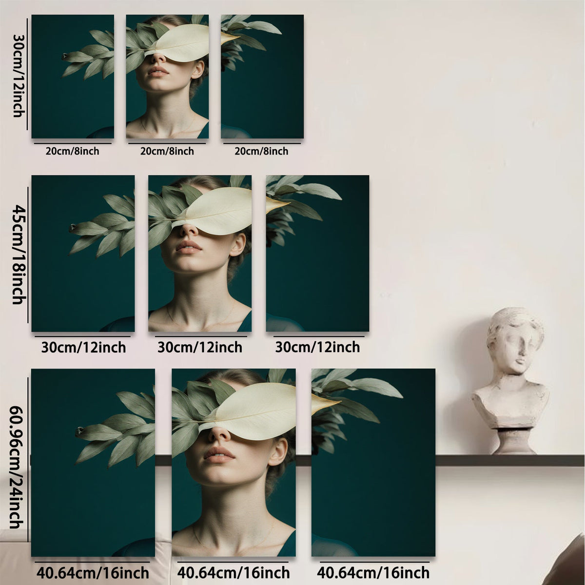 2D flat 1pc Botanical Beauty Woman Portrait Nature Floral Wall Art Living Room Bedroom Decor Gallery Wrapped Canvas Prints Modern Farmhouse Style Teal Accents