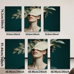 2D flat 1pc Botanical Beauty Woman Portrait Nature Floral Wall Art Living Room Bedroom Decor Gallery Wrapped Canvas Prints Modern Farmhouse Style Teal Accents