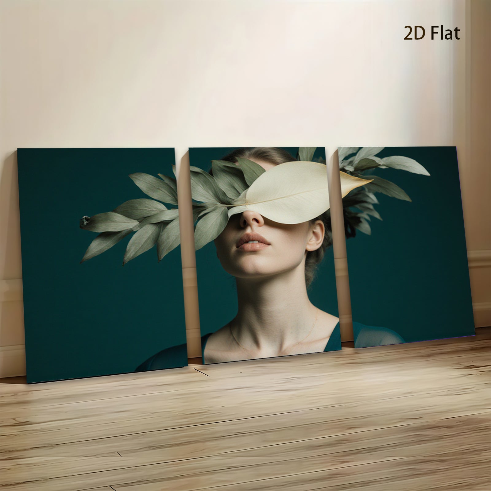 2D flat 1pc Botanical Beauty Woman Portrait Nature Floral Wall Art Living Room Bedroom Decor Gallery Wrapped Canvas Prints Modern Farmhouse Style Teal Accents