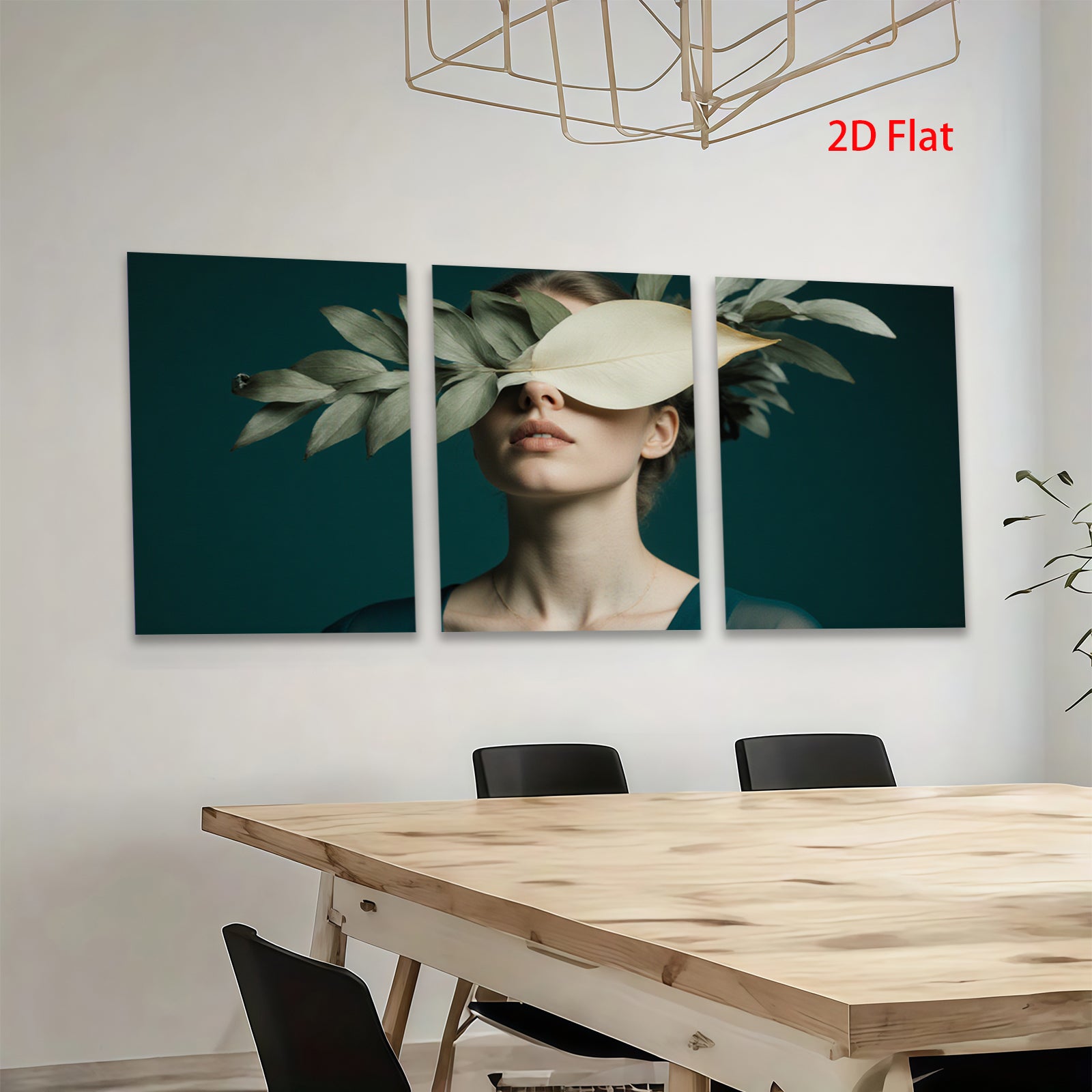 2D flat 1pc Botanical Beauty Woman Portrait Nature Floral Wall Art Living Room Bedroom Decor Gallery Wrapped Canvas Prints Modern Farmhouse Style Teal Accents