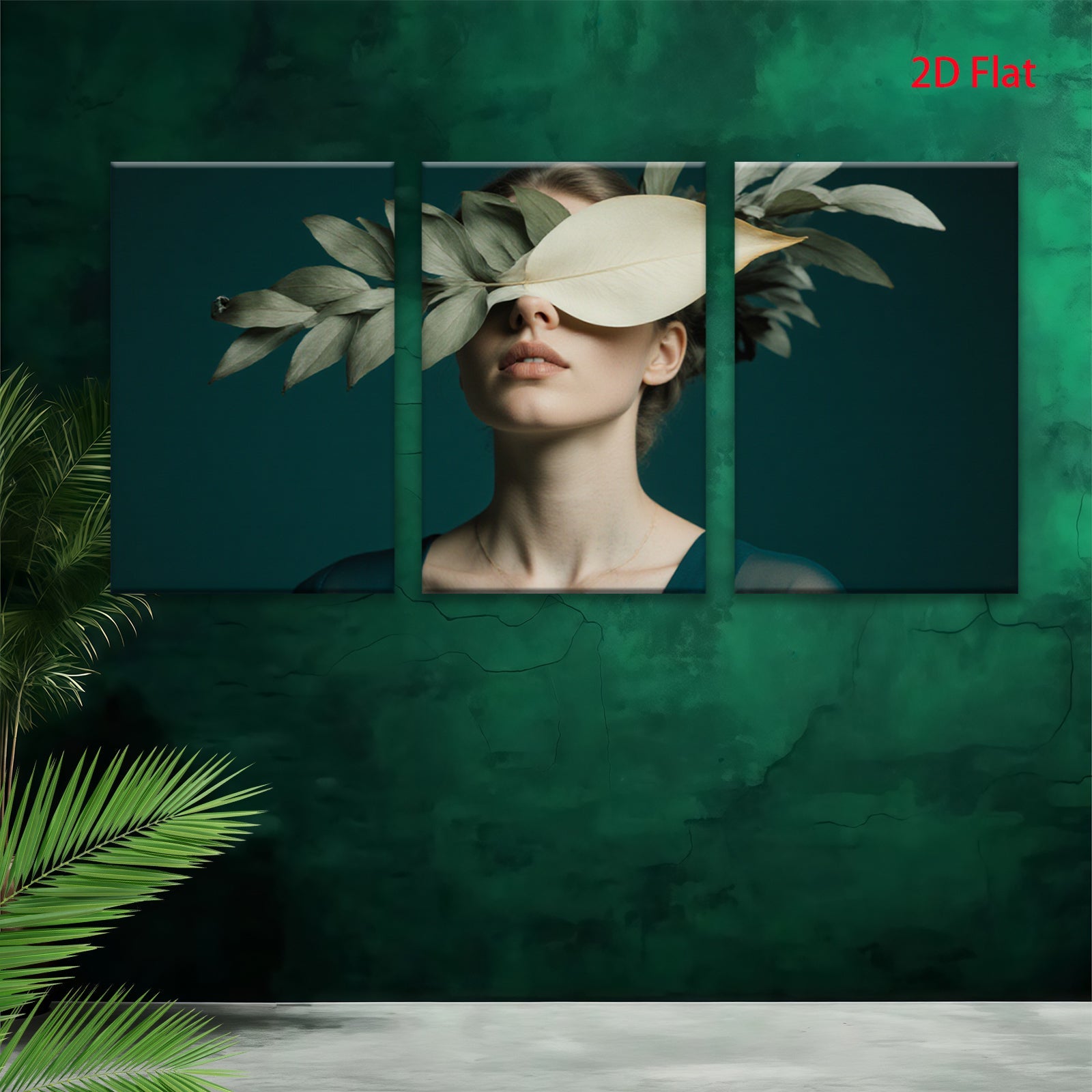 2D flat 1pc Botanical Beauty Woman Portrait Nature Floral Wall Art Living Room Bedroom Decor Gallery Wrapped Canvas Prints Modern Farmhouse Style Teal Accents