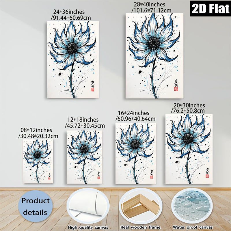 2D flat 1pc Botanical Blue Floral Wall Art Modern Farmhouse Decor Living Room Bedroom Canvas Prints Aesthetic Room Decor Gifts for Her Housewarming