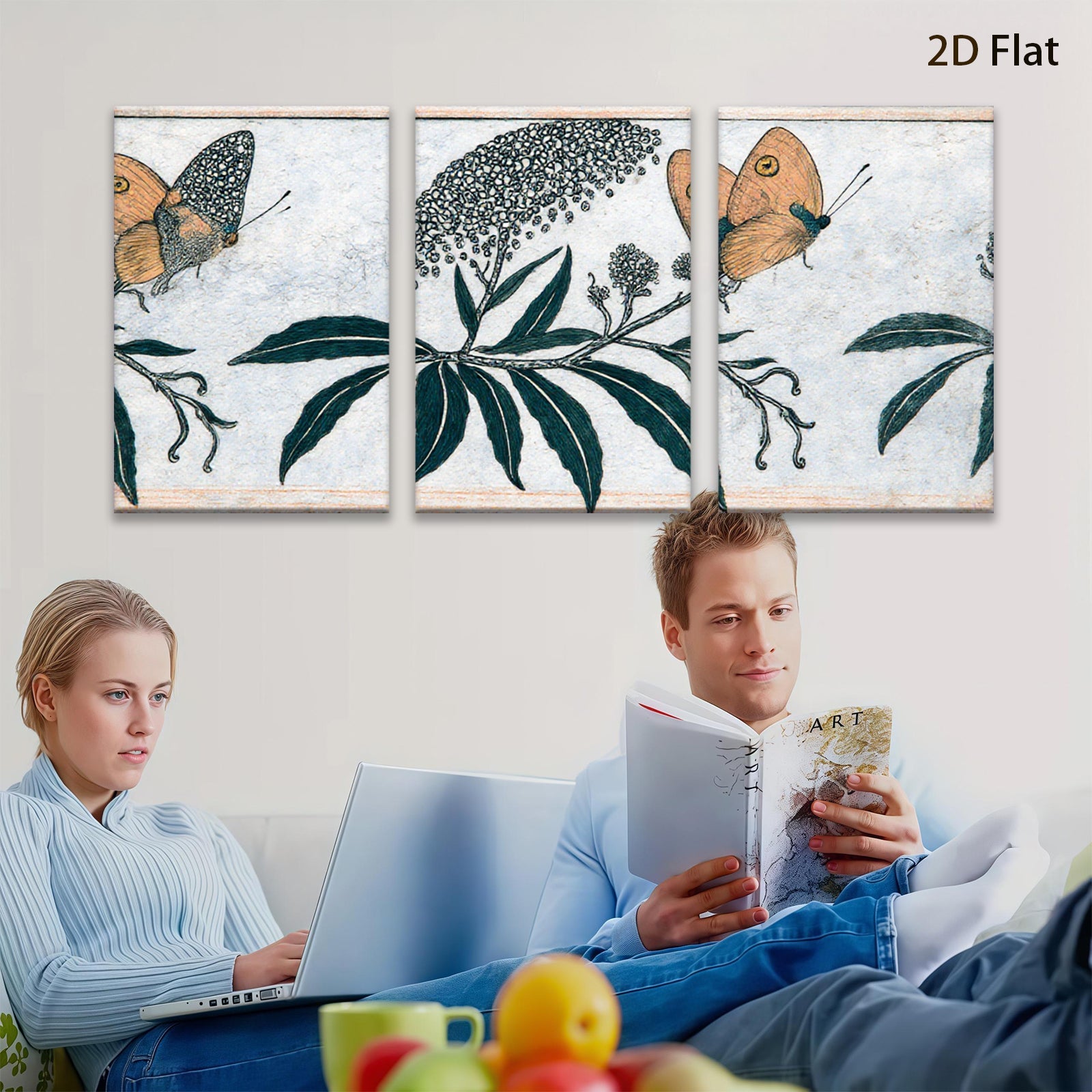 2D flat 1pc Botanical Butterfly Floral Study Gallery Wall Art Decor Farmhouse Living Room Bedroom Canvas Print Modern Aesthetic