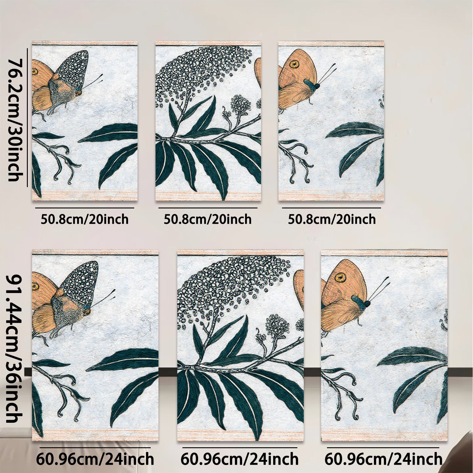 2D flat 1pc Botanical Butterfly Floral Study Gallery Wall Art Decor Farmhouse Living Room Bedroom Canvas Print Modern Aesthetic