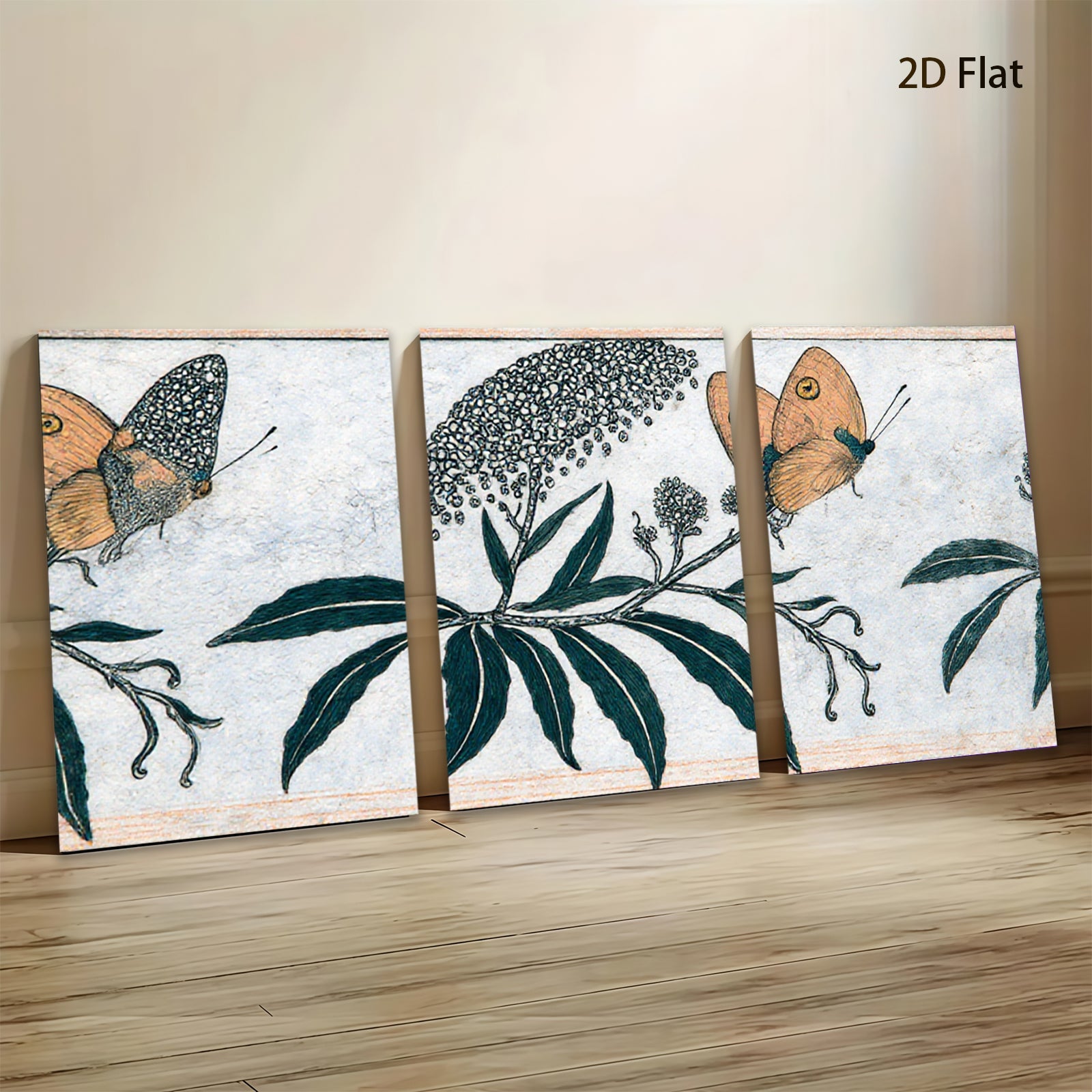 2D flat 1pc Botanical Butterfly Floral Study Gallery Wall Art Decor Farmhouse Living Room Bedroom Canvas Print Modern Aesthetic