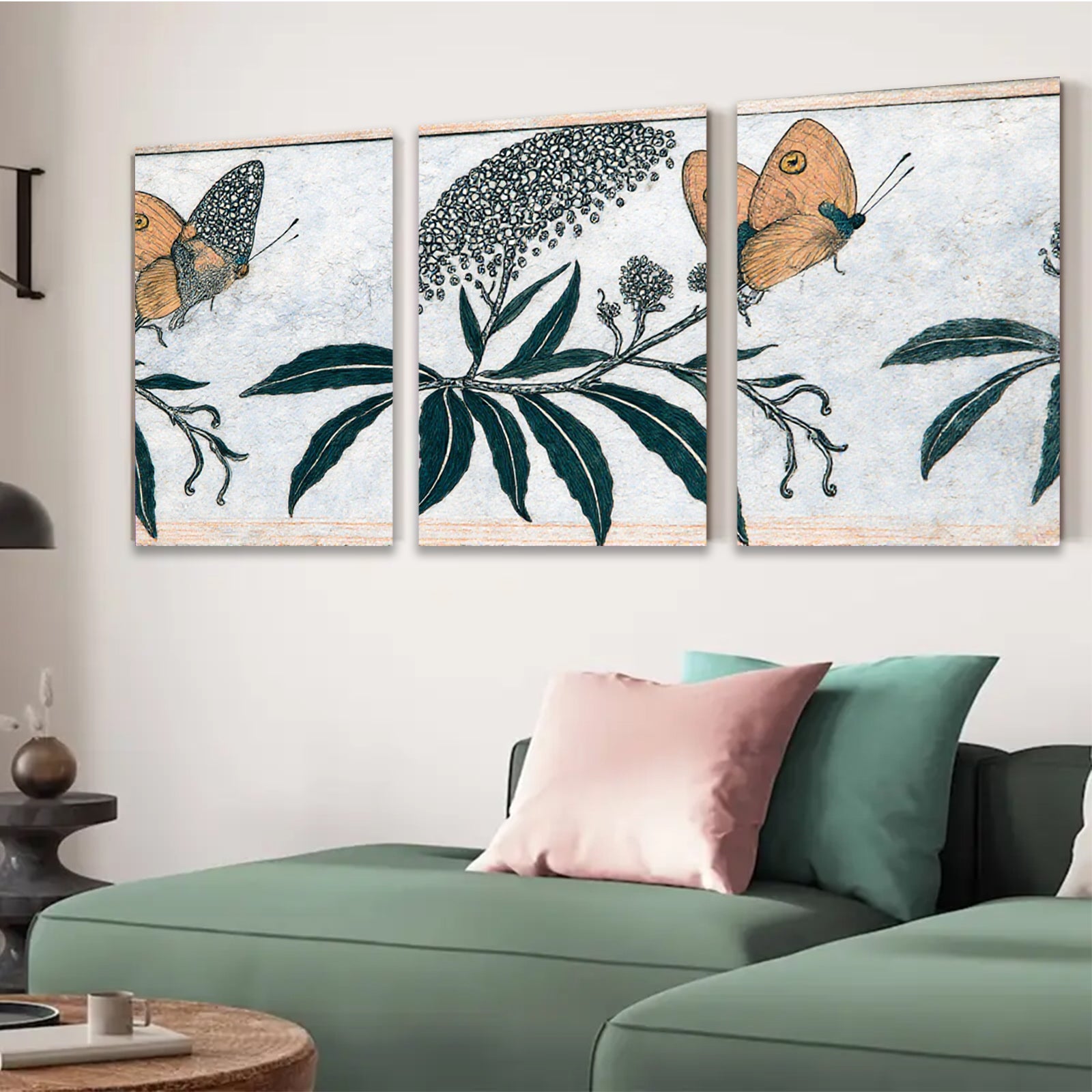 2D flat 1pc Botanical Butterfly Floral Study Gallery Wall Art Decor Farmhouse Living Room Bedroom Canvas Print Modern Aesthetic