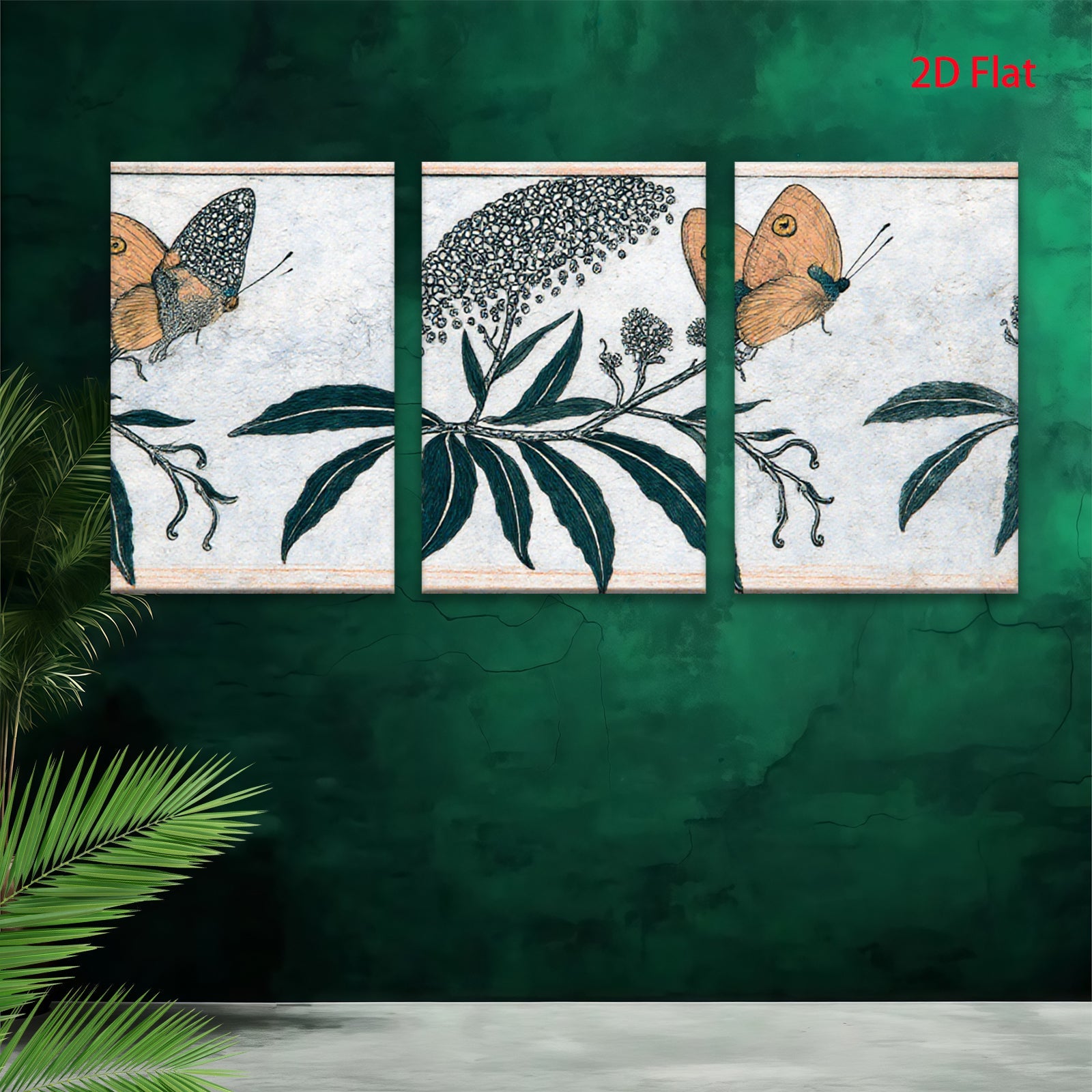 2D flat 1pc Botanical Butterfly Floral Study Gallery Wall Art Decor Farmhouse Living Room Bedroom Canvas Print Modern Aesthetic