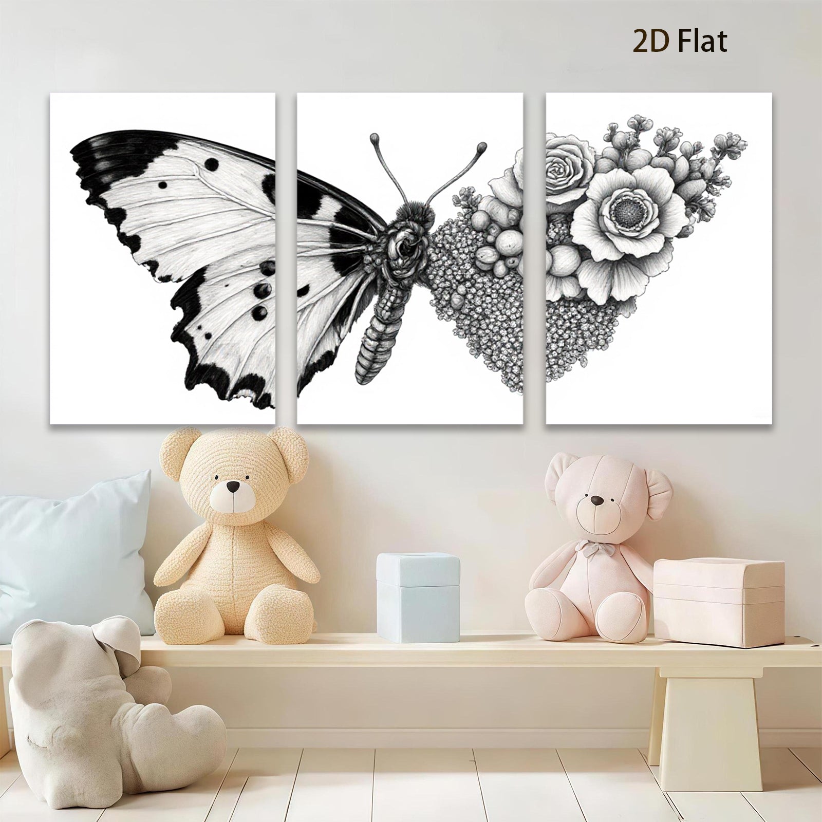 2D flat 1pc Botanical Butterfly Floral Wall Art Decor Living Room Bedroom Gallery Wrapped Canvas Prints Modern Farmhouse Style Home D��cor Cozy Aesthetic