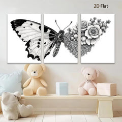 2D flat 1pc Botanical Butterfly Floral Wall Art Decor Living Room Bedroom Gallery Wrapped Canvas Prints Modern Farmhouse Style Home D��cor Cozy Aesthetic