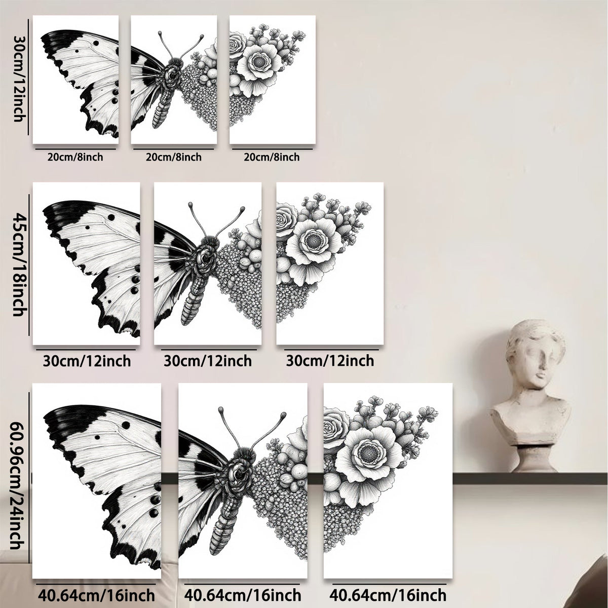 2D flat 1pc Botanical Butterfly Floral Wall Art Decor Living Room Bedroom Gallery Wrapped Canvas Prints Modern Farmhouse Style Home D��cor Cozy Aesthetic