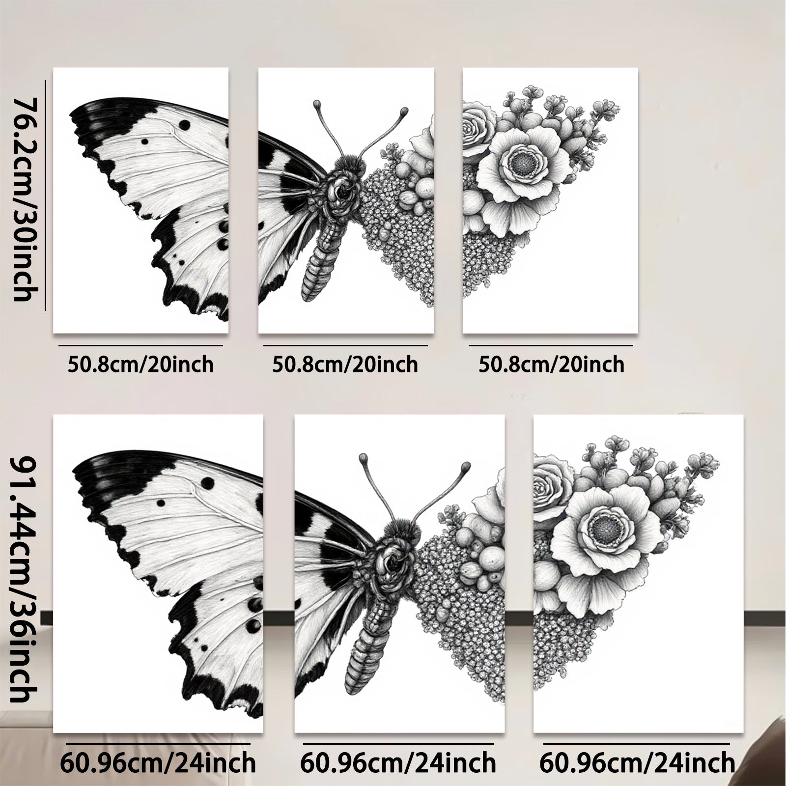 2D flat 1pc Botanical Butterfly Floral Wall Art Decor Living Room Bedroom Gallery Wrapped Canvas Prints Modern Farmhouse Style Home D��cor Cozy Aesthetic
