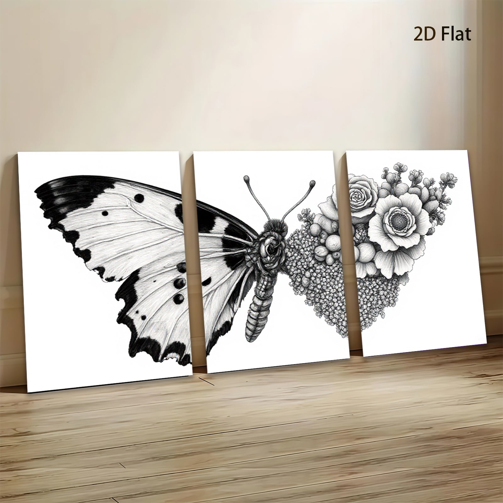 2D flat 1pc Botanical Butterfly Floral Wall Art Decor Living Room Bedroom Gallery Wrapped Canvas Prints Modern Farmhouse Style Home D��cor Cozy Aesthetic