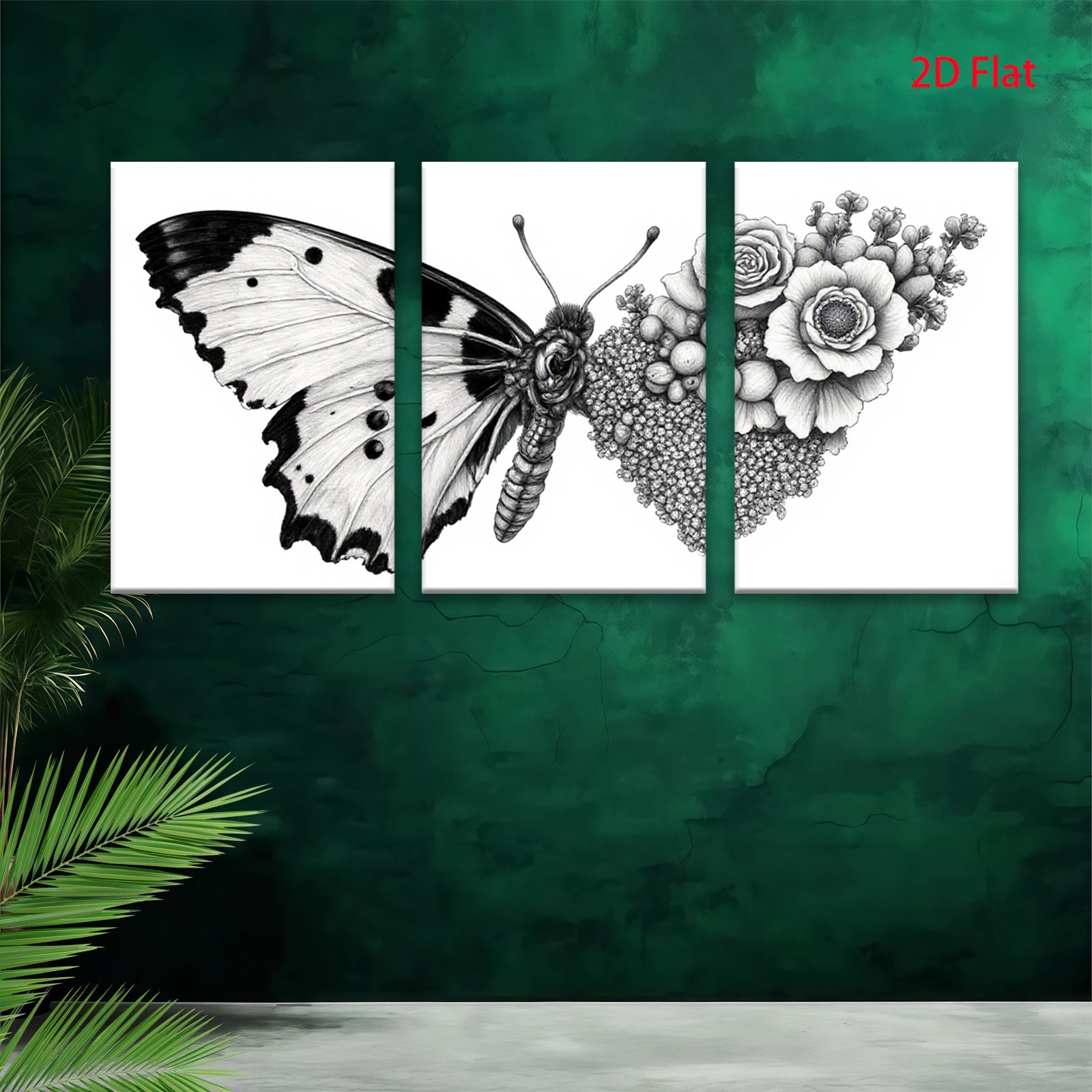 2D flat 1pc Botanical Butterfly Floral Wall Art Decor Living Room Bedroom Gallery Wrapped Canvas Prints Modern Farmhouse Style Home D��cor Cozy Aesthetic
