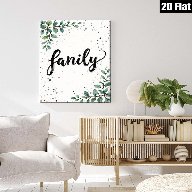 2D flat 1pc Botanical Family Word Art Wall Decor Living Room Bedroom Modern Farmhouse Gallery Wrapped Canvas Prints for Home Decor Cozy Vibes