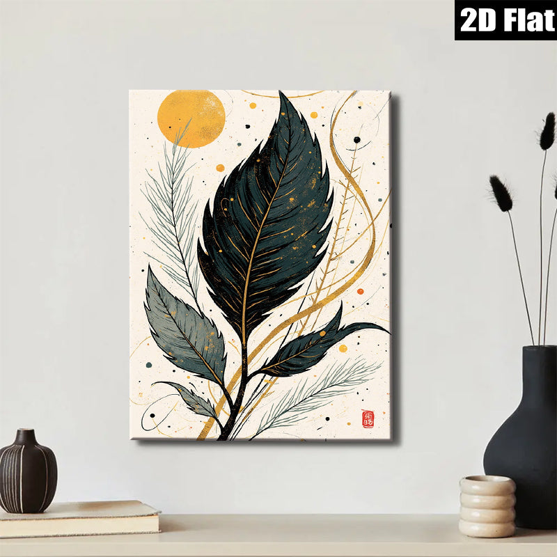 2D flat 1pc Botanical Feather Wall Art Modern Minimalist Living Room Bedroom Decor Gallery Wrapped Canvas Prints for Home Office Spa Relaxation Coastal Farmhouse Vibes