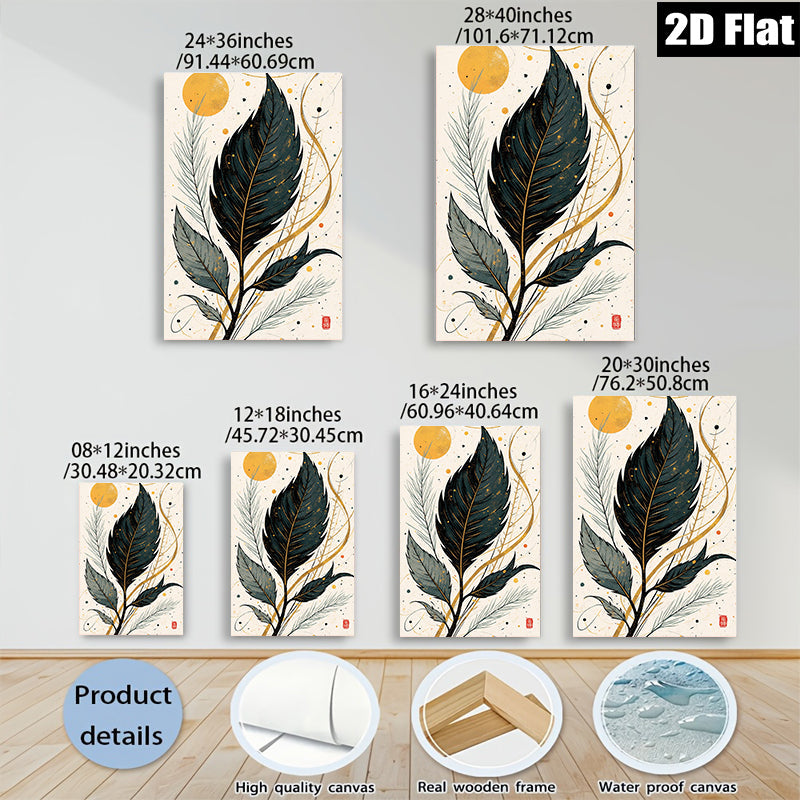2D flat 1pc Botanical Feather Wall Art Modern Minimalist Living Room Bedroom Decor Gallery Wrapped Canvas Prints for Home Office Spa Relaxation Coastal Farmhouse Vibes