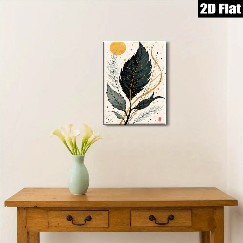 2D flat 1pc Botanical Feather Wall Art Modern Minimalist Living Room Bedroom Decor Gallery Wrapped Canvas Prints for Home Office Spa Relaxation Coastal Farmhouse Vibes