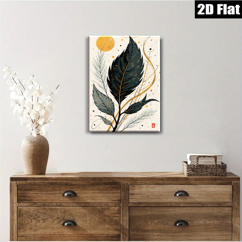 2D flat 1pc Botanical Feather Wall Art Modern Minimalist Living Room Bedroom Decor Gallery Wrapped Canvas Prints for Home Office Spa Relaxation Coastal Farmhouse Vibes