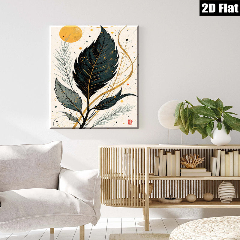 2D flat 1pc Botanical Feather Wall Art Modern Minimalist Living Room Bedroom Decor Gallery Wrapped Canvas Prints for Home Office Spa Relaxation Coastal Farmhouse Vibes