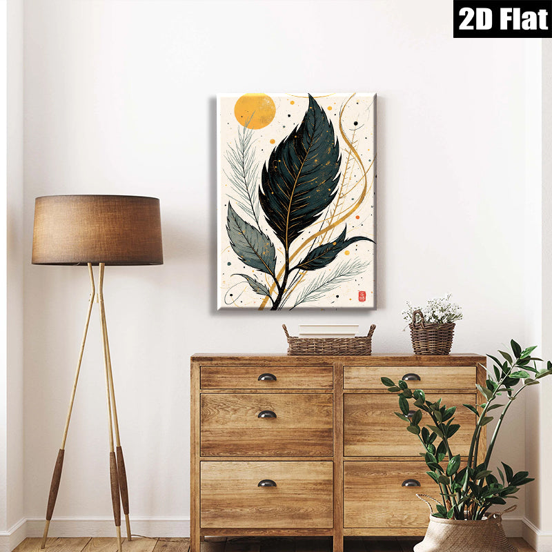 2D flat 1pc Botanical Feather Wall Art Modern Minimalist Living Room Bedroom Decor Gallery Wrapped Canvas Prints for Home Office Spa Relaxation Coastal Farmhouse Vibes