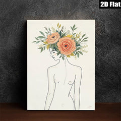 2D flat 1pc Botanical Female Portrait Wall Art Floral Headpiece Living Room Bedroom Home Decor Modern Canvas Prints Gallery Wrapped Ready to Hang