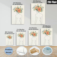 2D flat 1pc Botanical Female Portrait Wall Art Floral Headpiece Living Room Bedroom Home Decor Modern Canvas Prints Gallery Wrapped Ready to Hang