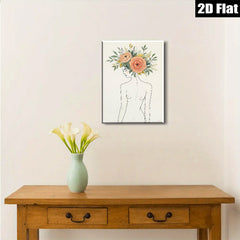 2D flat 1pc Botanical Female Portrait Wall Art Floral Headpiece Living Room Bedroom Home Decor Modern Canvas Prints Gallery Wrapped Ready to Hang