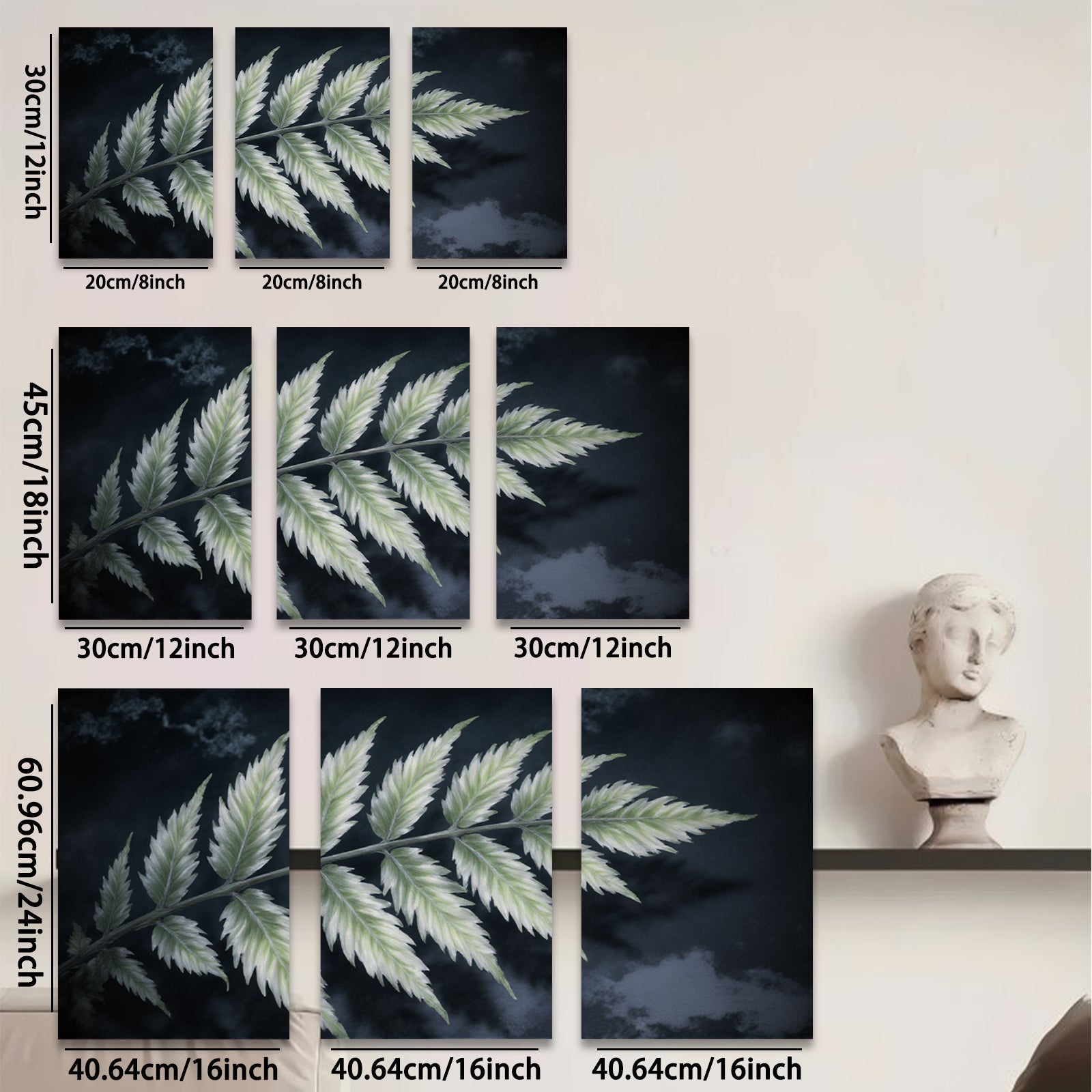 2D flat 1pc Botanical Fern Frond Wall Art Living Room Bedroom Modern Farmhouse Decor Gallery Wrapped Canvas Prints Ready to Hang Large Size