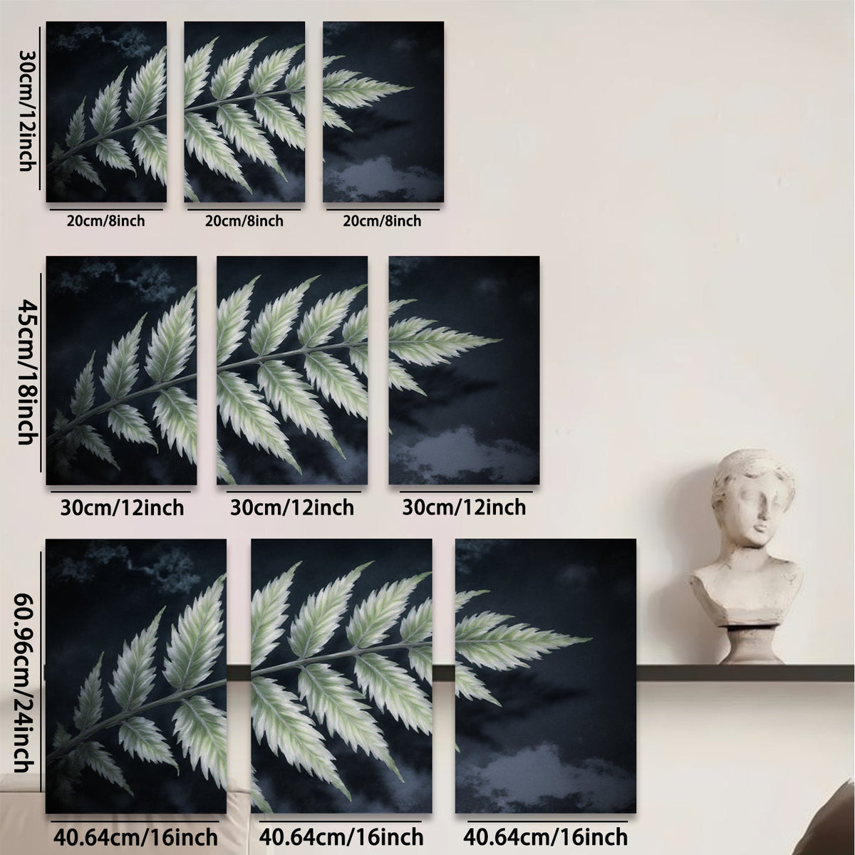 2D flat 1pc Botanical Fern Frond Wall Art Living Room Bedroom Modern Farmhouse Decor Gallery Wrapped Canvas Prints Ready to Hang Large Size
