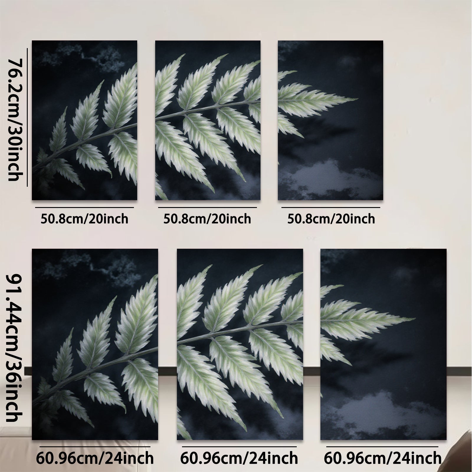 2D flat 1pc Botanical Fern Frond Wall Art Living Room Bedroom Modern Farmhouse Decor Gallery Wrapped Canvas Prints Ready to Hang Large Size