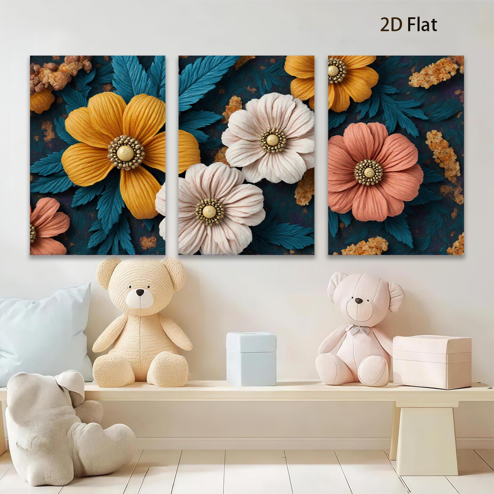 2D flat 1pc Botanical Floral Art Vivid Blooms Cozy Farmhouse Wall Decor Living Room Bedroom Gallery Wrapped Canvas Print