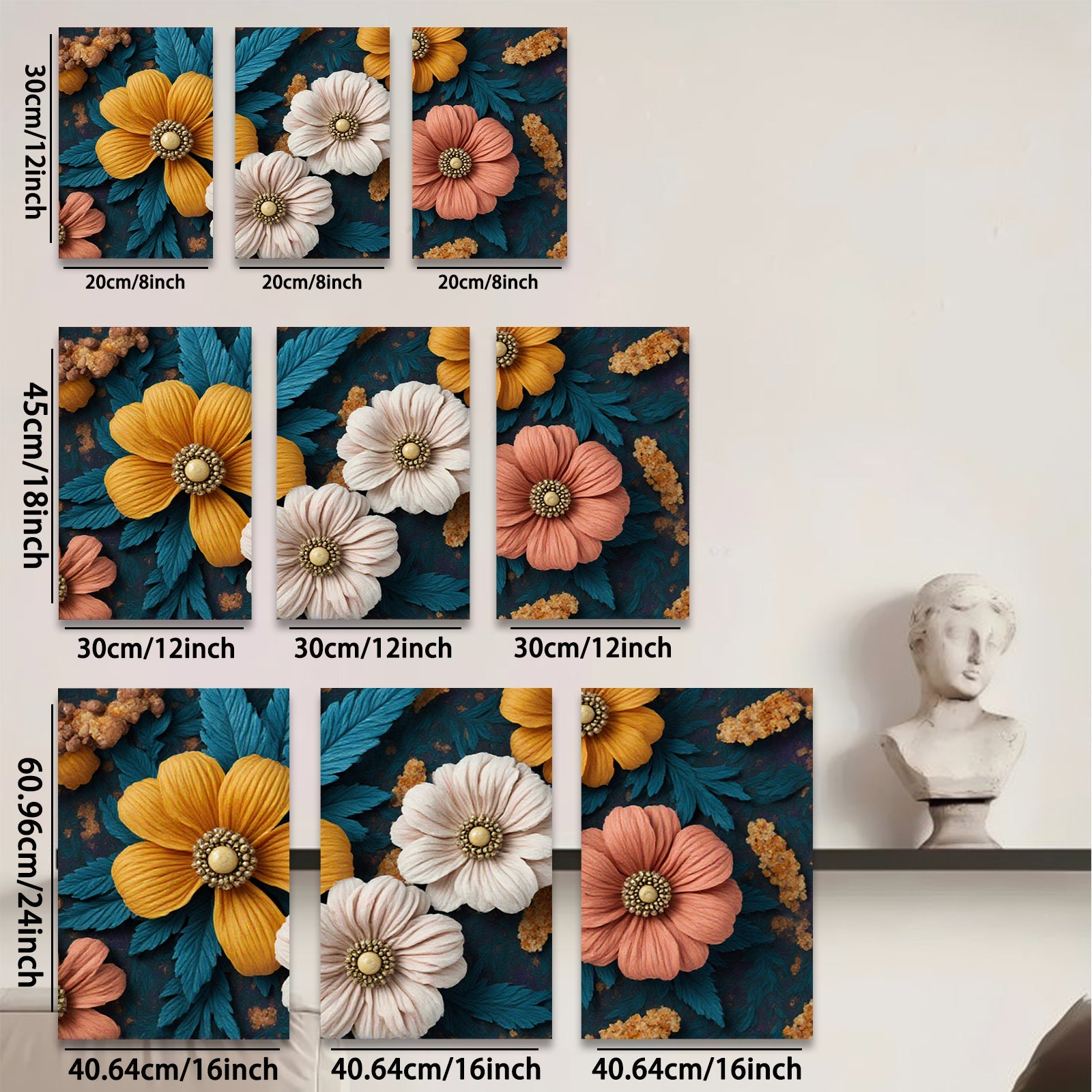 2D flat 1pc Botanical Floral Art Vivid Blooms Cozy Farmhouse Wall Decor Living Room Bedroom Gallery Wrapped Canvas Print