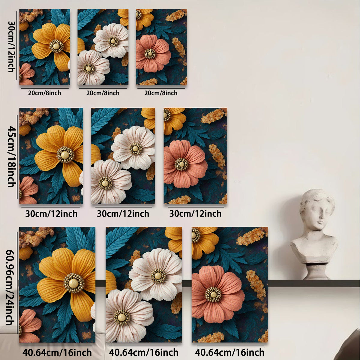 2D flat 1pc Botanical Floral Art Vivid Blooms Cozy Farmhouse Wall Decor Living Room Bedroom Gallery Wrapped Canvas Print
