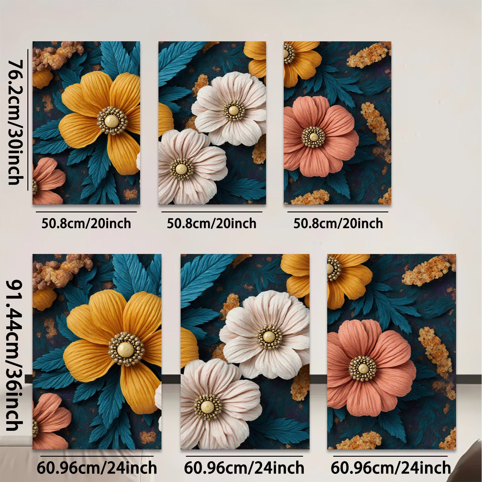 2D flat 1pc Botanical Floral Art Vivid Blooms Cozy Farmhouse Wall Decor Living Room Bedroom Gallery Wrapped Canvas Print