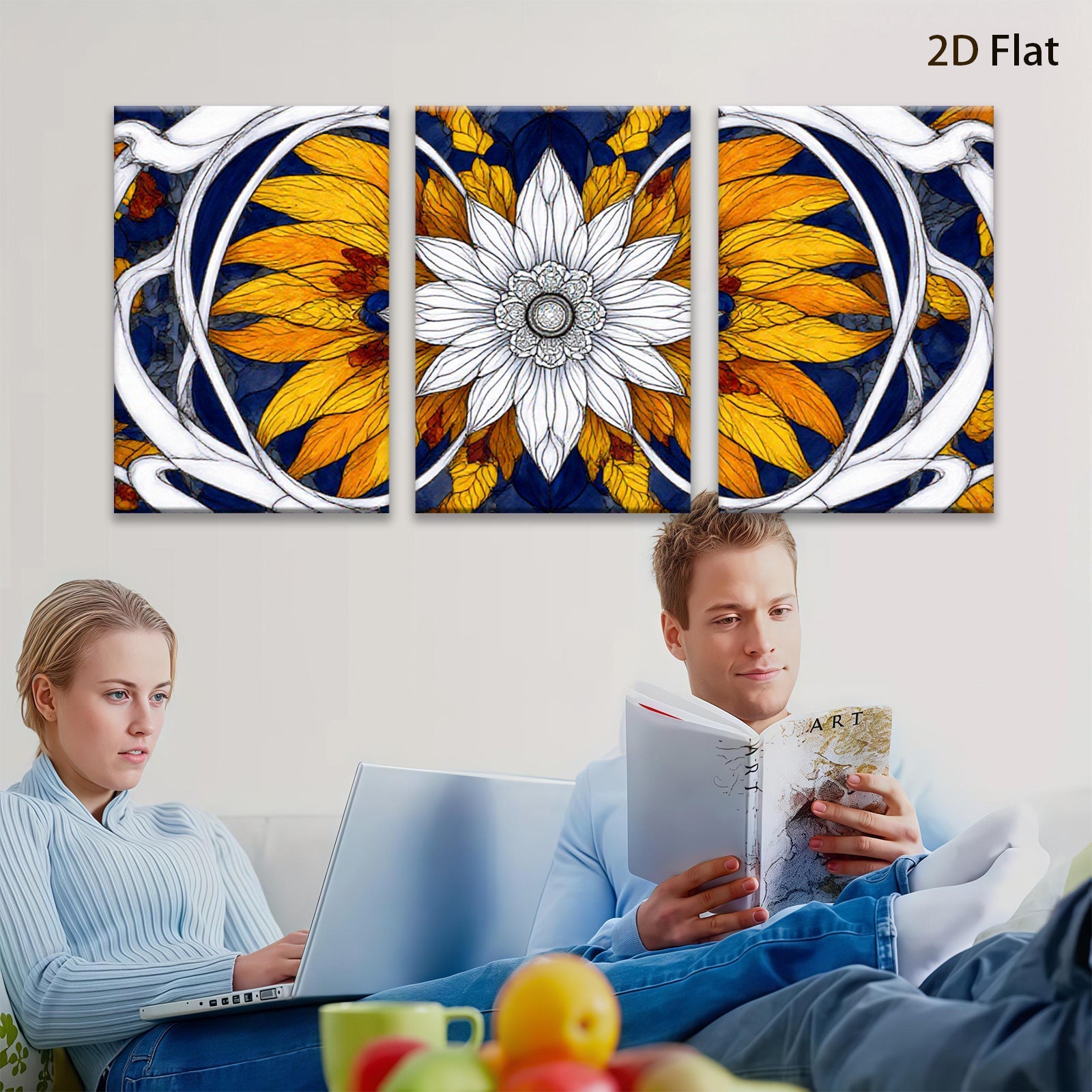 2D flat 1pc Botanical Floral Artwork Vivid Orange White Petals Gallery Wall Decor Living Room Bedroom Home Office Modern Farmhouse Style
