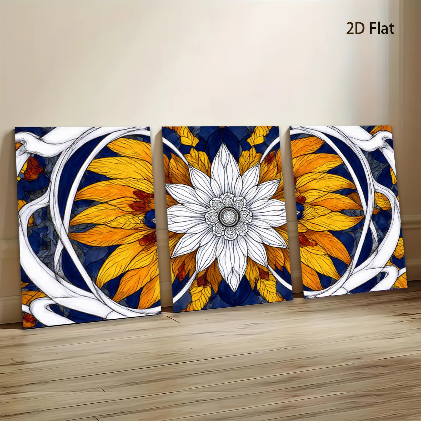 2D flat 1pc Botanical Floral Artwork Vivid Orange White Petals Gallery Wall Decor Living Room Bedroom Home Office Modern Farmhouse Style