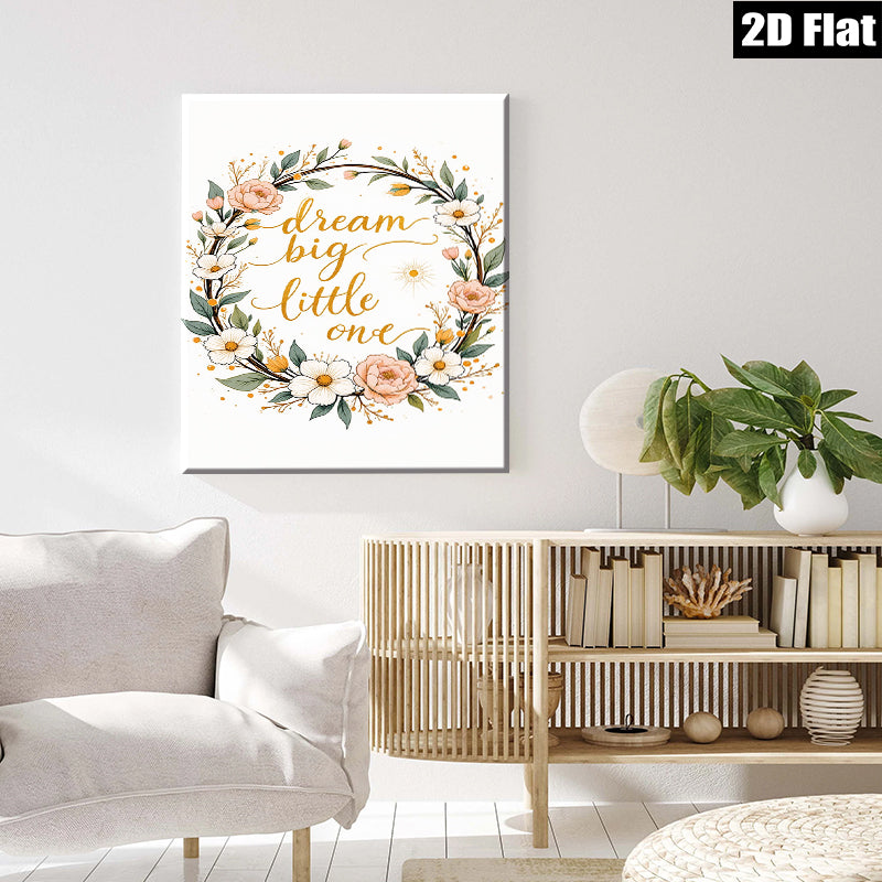 2D flat 1pc Botanical Floral Wall Art Dream Big Little One Nursery Decor Baby Girl Room Canvas Prints Home Decor Living Room Bedroom Gallery Wrapped Modern Artwork