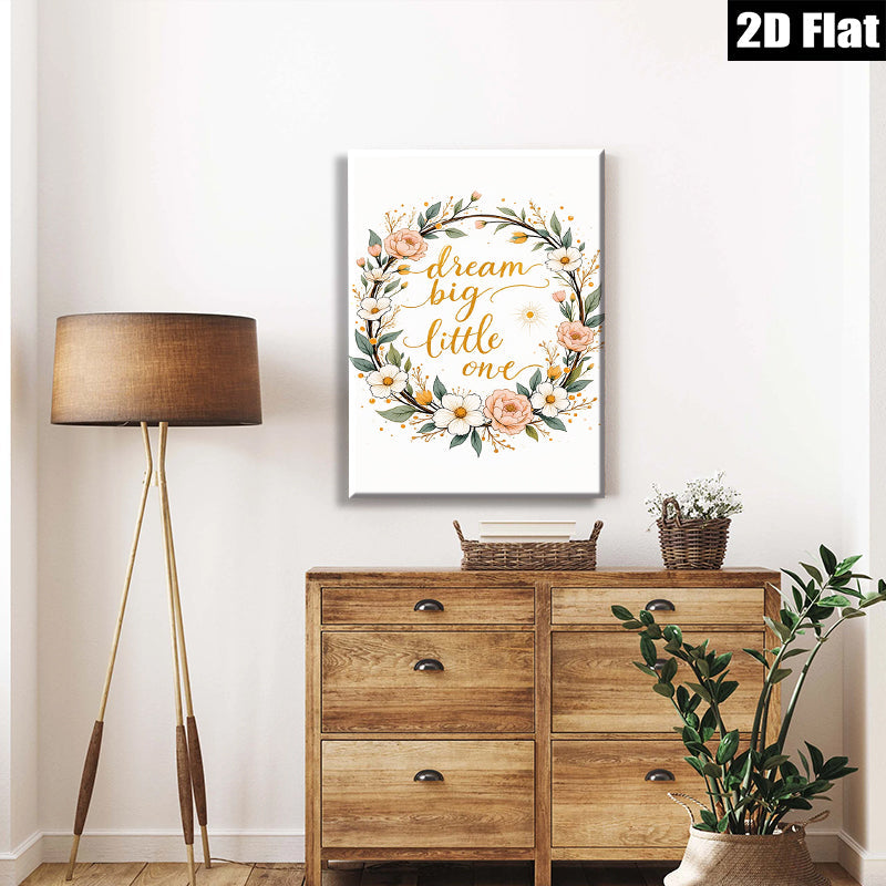 2D flat 1pc Botanical Floral Wall Art Dream Big Little One Nursery Decor Baby Girl Room Canvas Prints Home Decor Living Room Bedroom Gallery Wrapped Modern Artwork